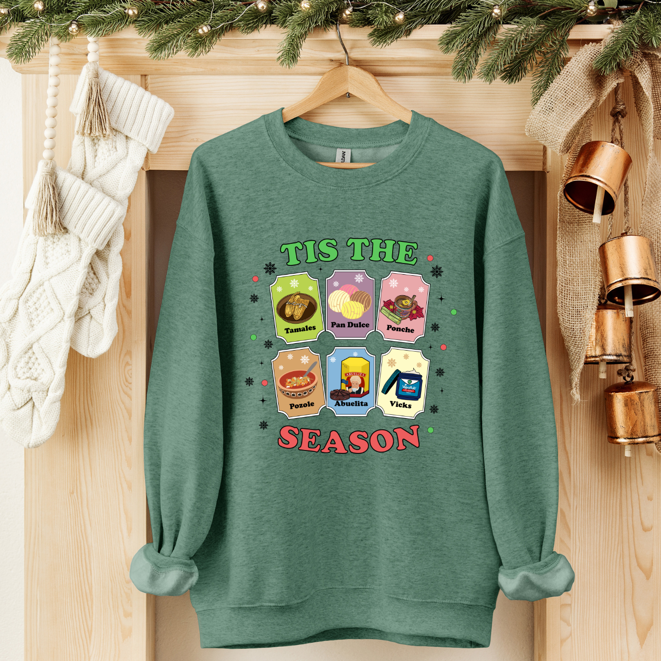 Tis The Season Latino Inspo cozy comfortable crewneck pullover