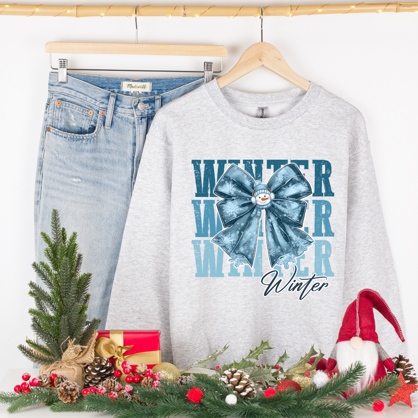 Winter Bow cotton christmas pullover crewneck