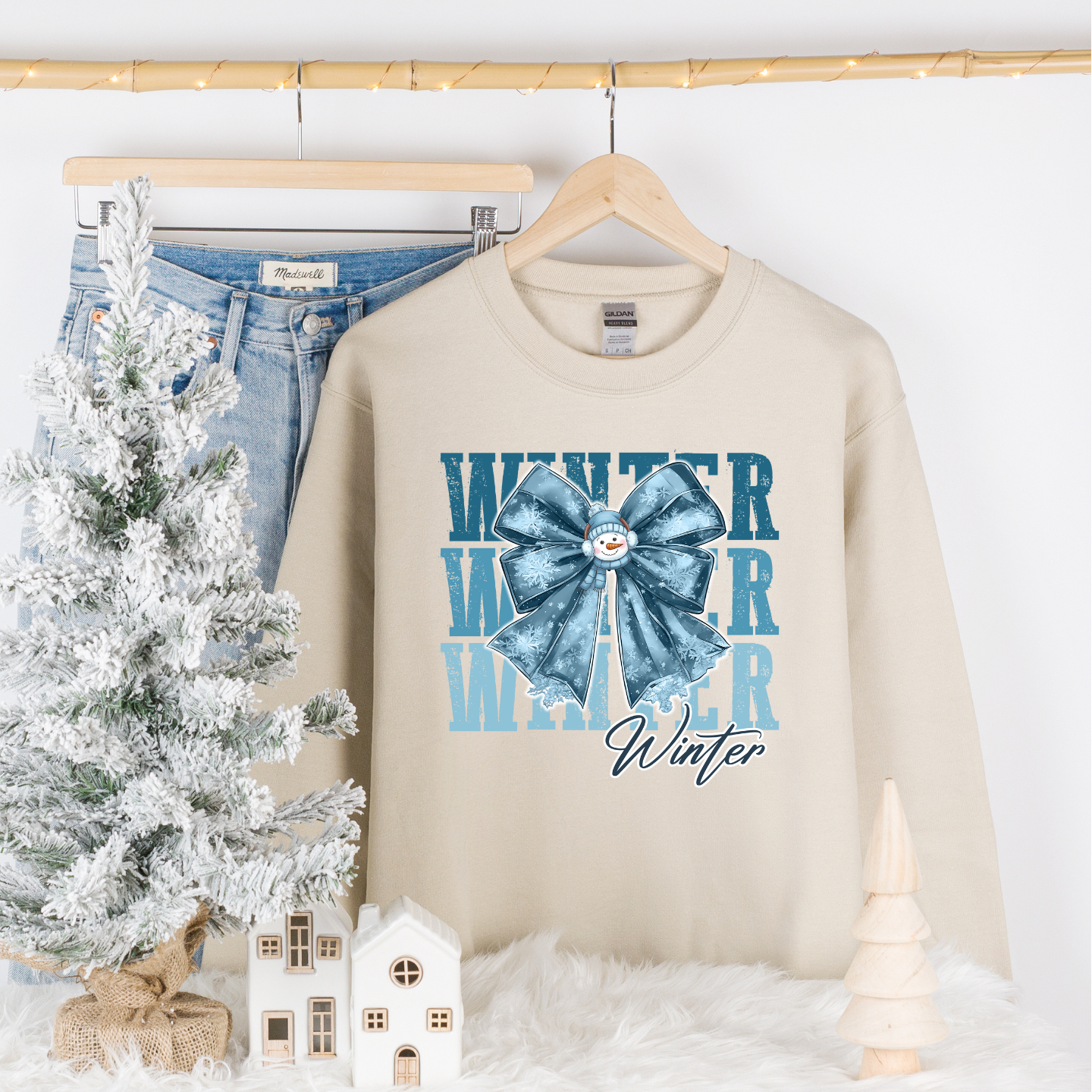 Winter Bow cotton christmas pullover crewneck