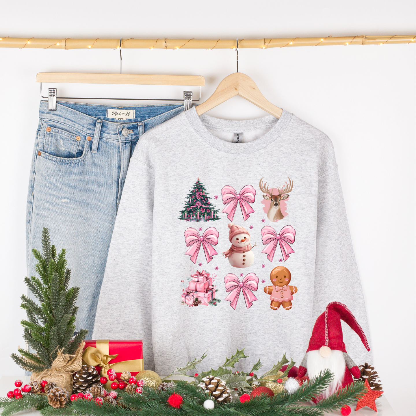 Pink Coquette snowman comfortable crewneck