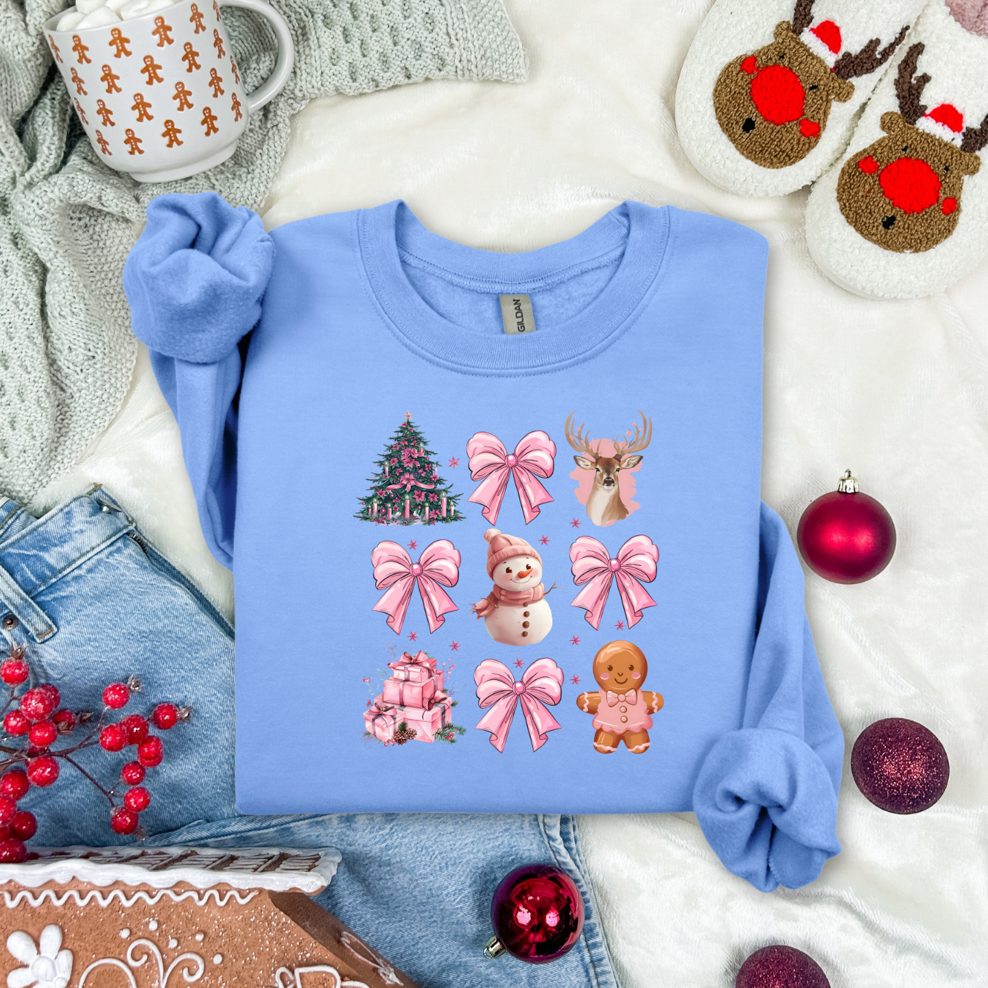 Pink Coquette snowman comfortable crewneck