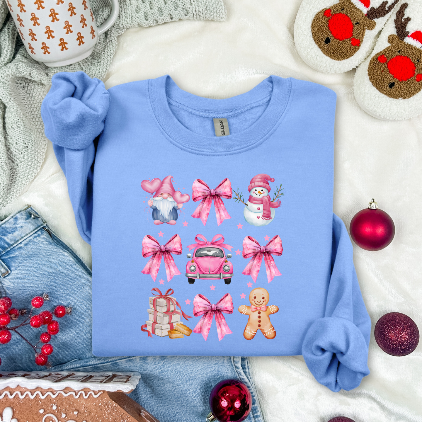 Elf,Buggy pink coquette crewneck