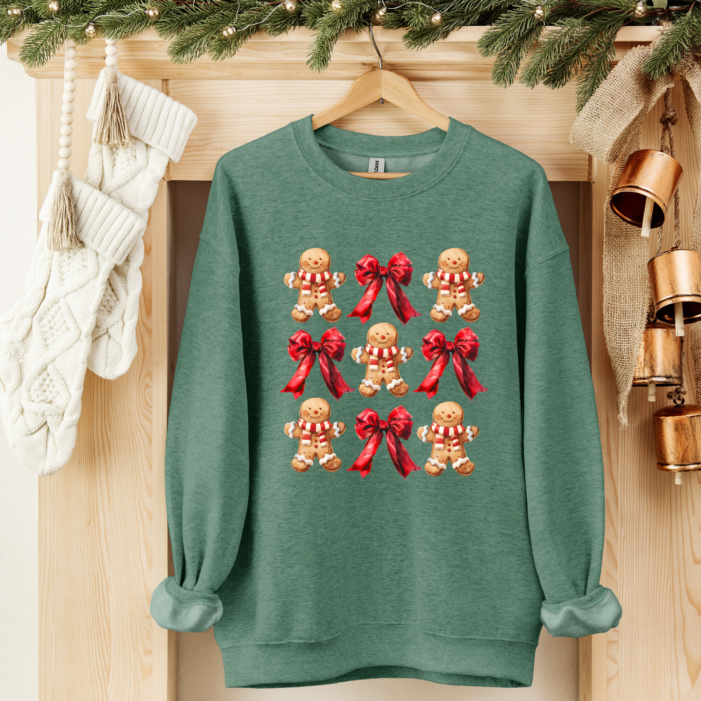 Red gingerbread coquette bow comfortable crewneck