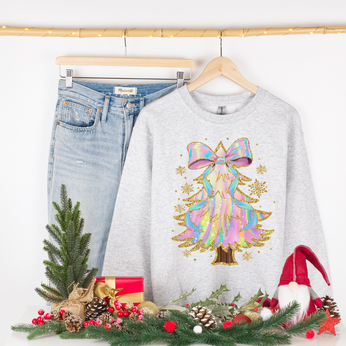 Iridescent Christmas tree cozy crewneck pullover