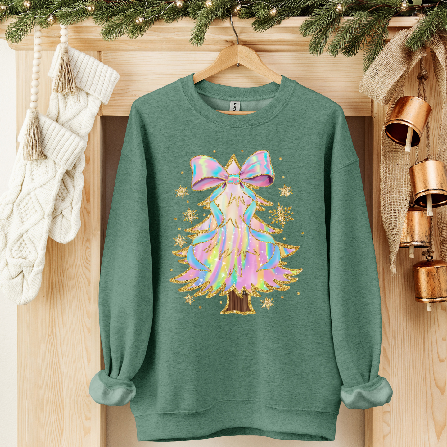 Iridescent Christmas tree cozy crewneck pullover