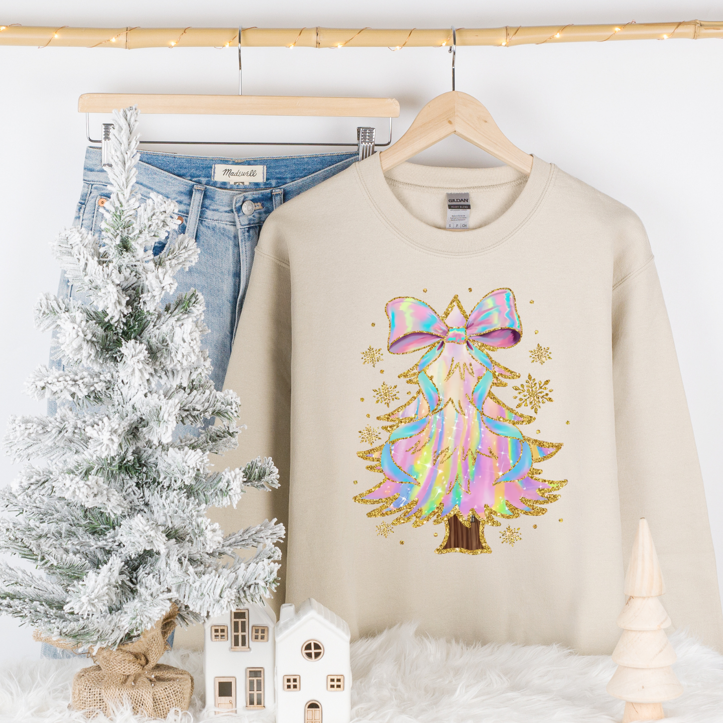 Iridescent Christmas tree cozy crewneck pullover