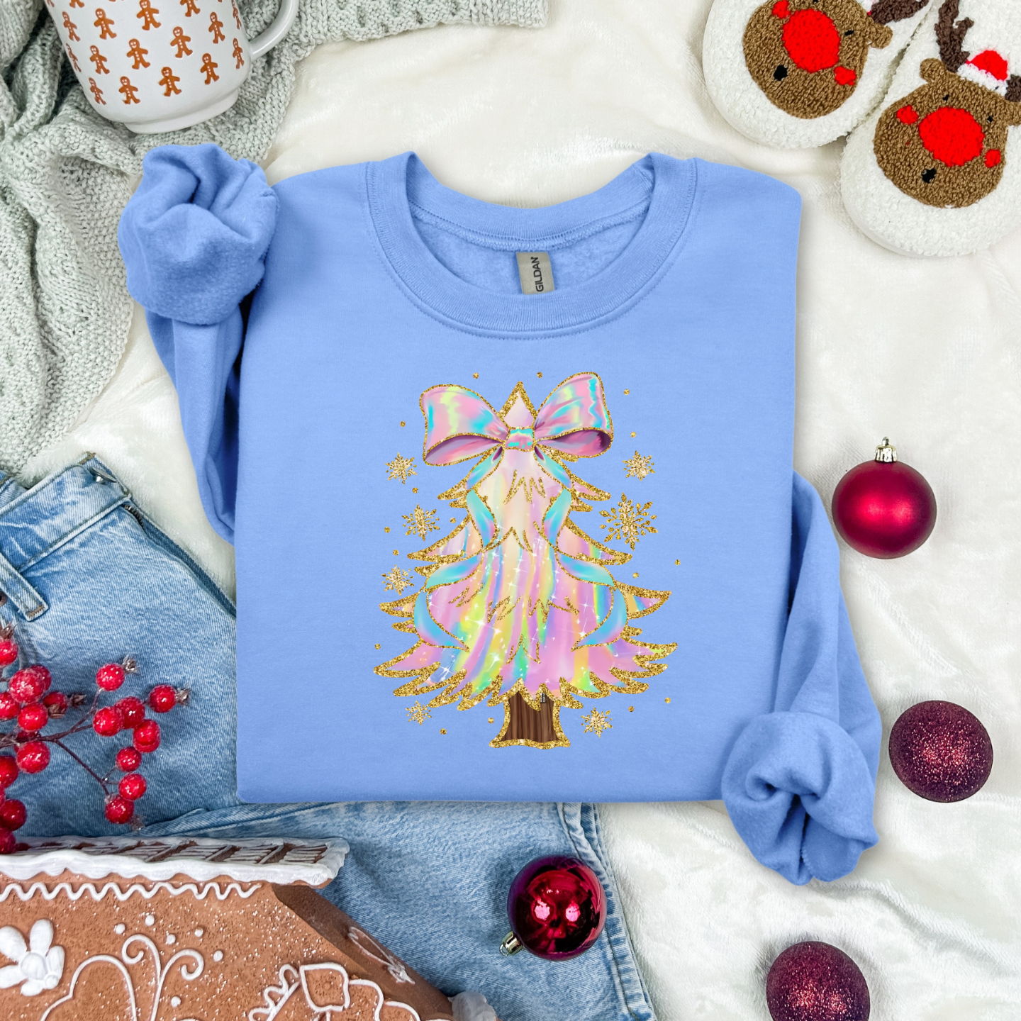 Iridescent Christmas tree cozy crewneck pullover